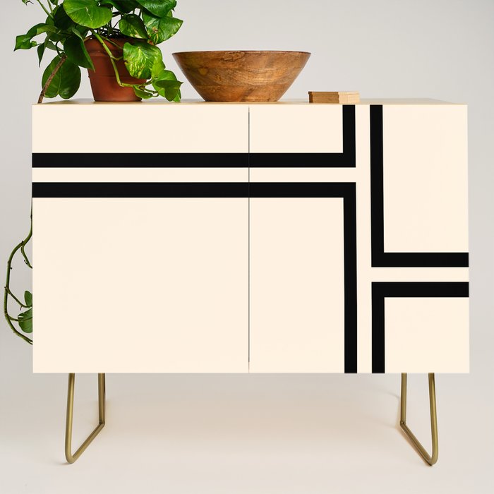 Strong Deco - Minimalist Geometric Design in Black and Almond Cream Credenza Gallery Image 1