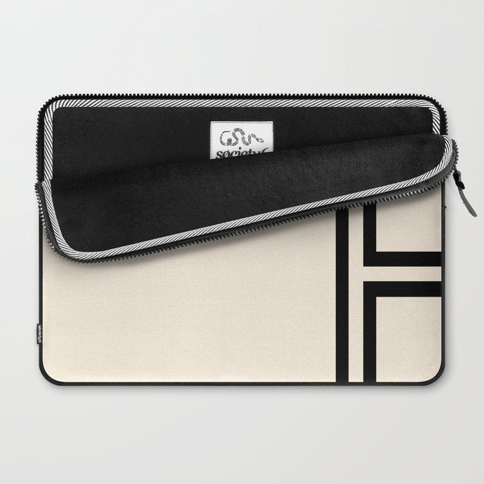 Strong Deco - Minimalist Geometric Design in Black and Almond Cream Laptop Sleeve Gallery Image 2