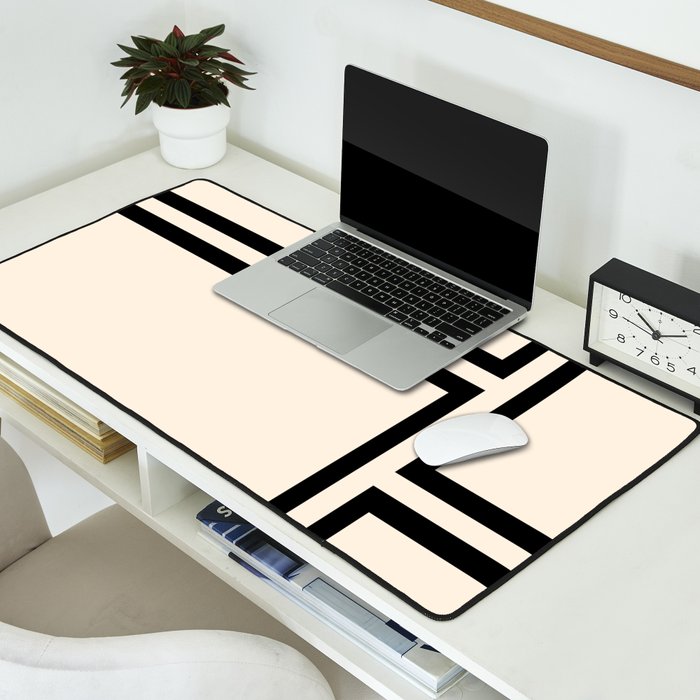 Strong Deco - Minimalist Geometric Design in Black and Almond Cream Desk Mat Gallery Image 2