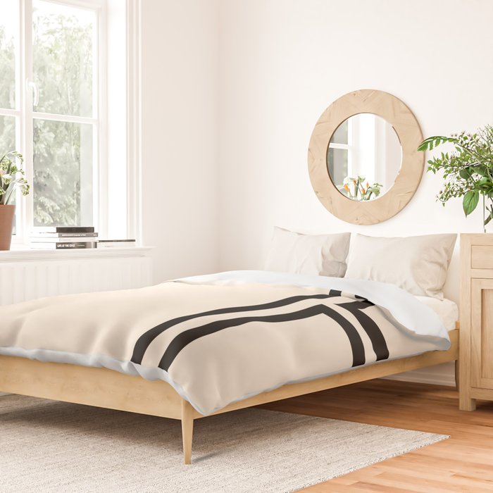 Strong Deco - Minimalist Geometric Design in Black and Almond Cream Duvet Cover Gallery Image 2
