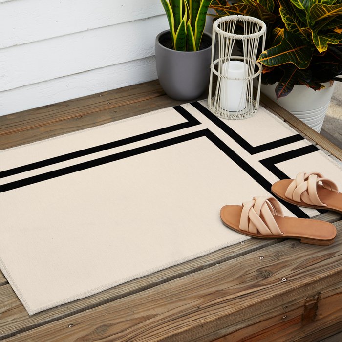 Strong Deco - Minimalist Geometric Design in Black and Almond Cream Outdoor Rug Gallery Image 2