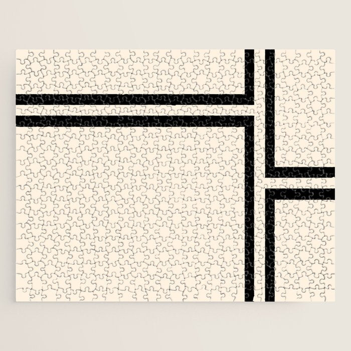 Strong Deco - Minimalist Geometric Design in Black and Almond Cream Jigsaw Puzzle Gallery Image 1
