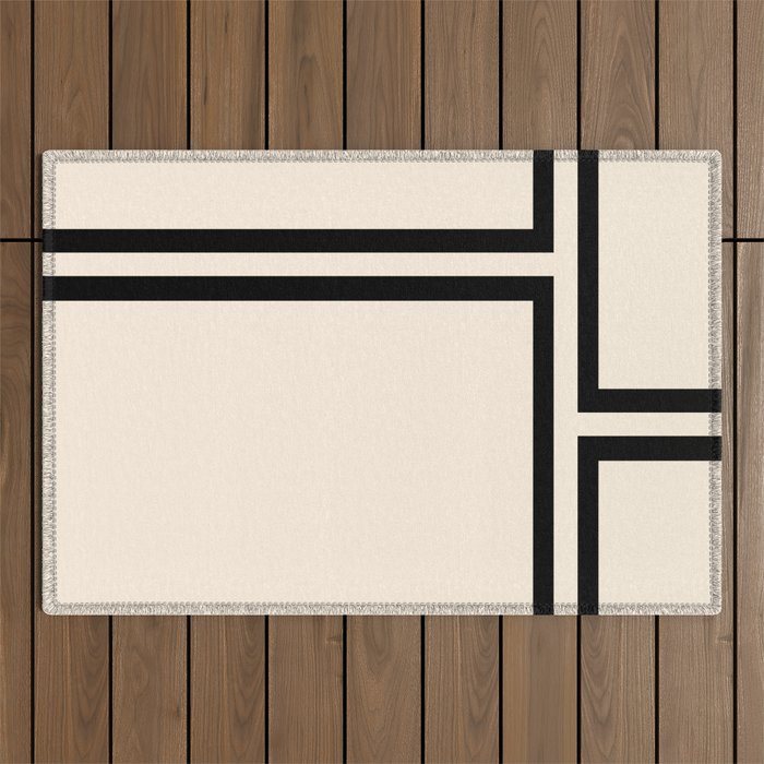 Strong Deco - Minimalist Geometric Design in Black and Almond Cream Outdoor Rug Gallery Image 1