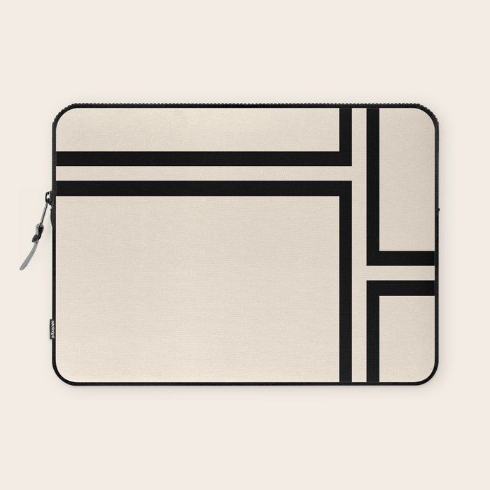Strong Deco - Minimalist Geometric Design in Black and Almond Cream Laptop Sleeve Gallery Image 1