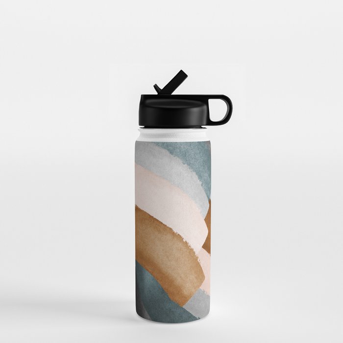 Brushstroke rainbows - teal Water Bottle Gallery Image 1