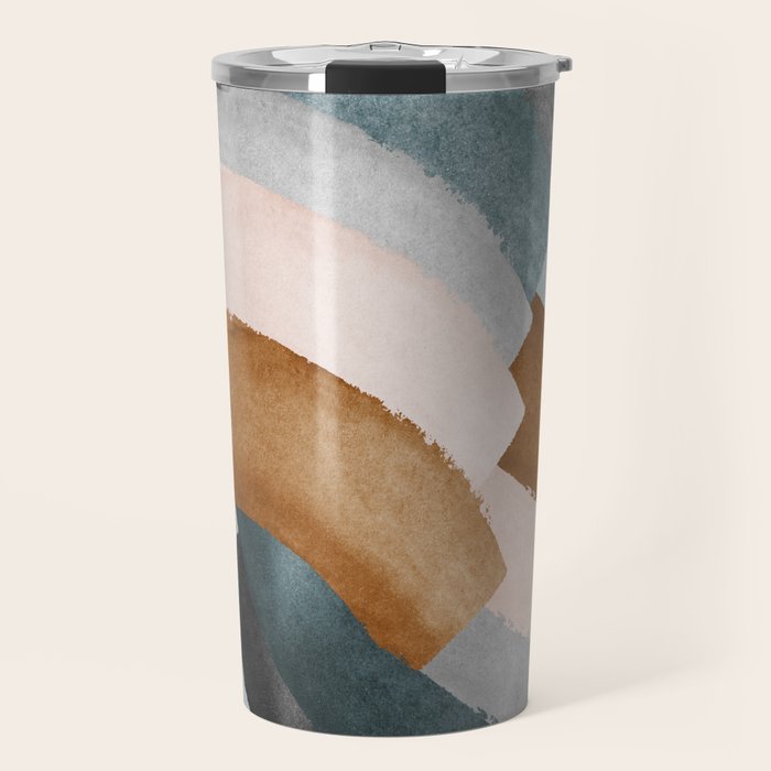 Brushstroke rainbows - teal Travel Mug Gallery Image 1