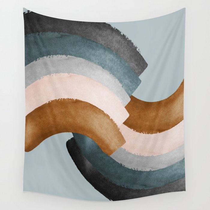 Brushstroke rainbows - teal Wall Tapestry Gallery Image 4