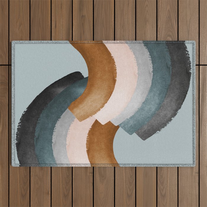 Brushstroke rainbows - teal Outdoor Rug Gallery Image 1