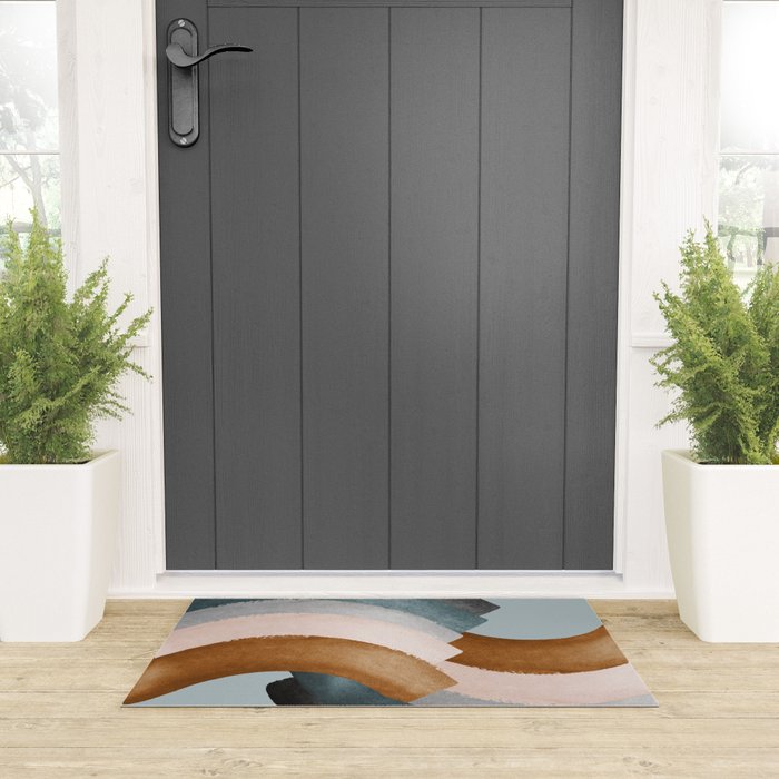 Brushstroke rainbows - teal Welcome Mat Gallery Image 3