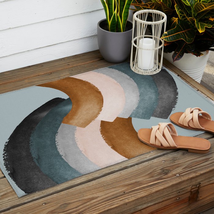 Brushstroke rainbows - teal Outdoor Rug Gallery Image 2
