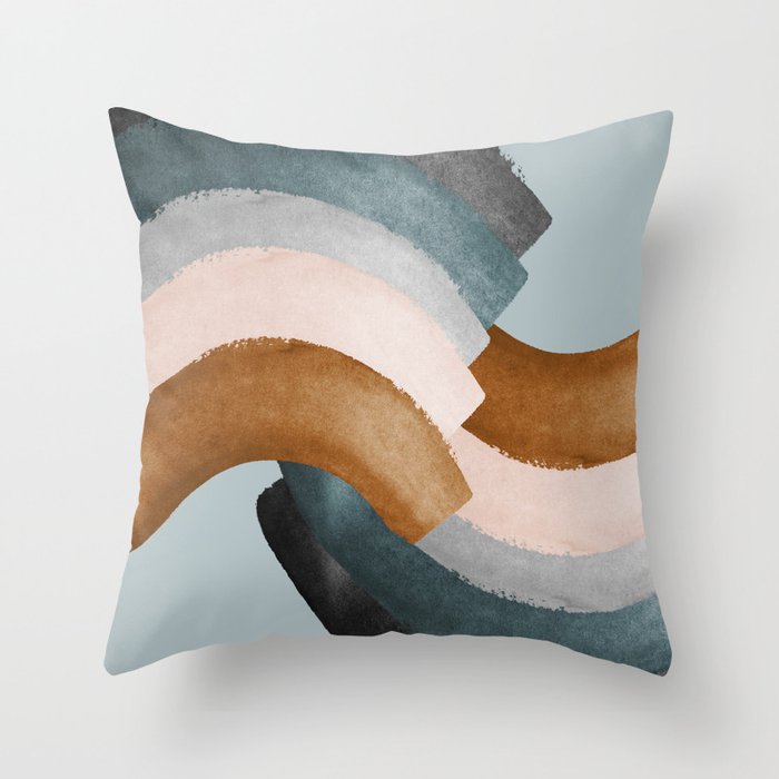 Brushstroke rainbows - teal Throw Pillow Gallery Image 1