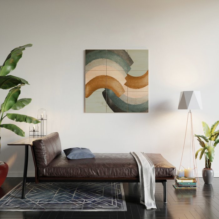 Brushstroke rainbows - teal Wood Wall Art Gallery Image 2