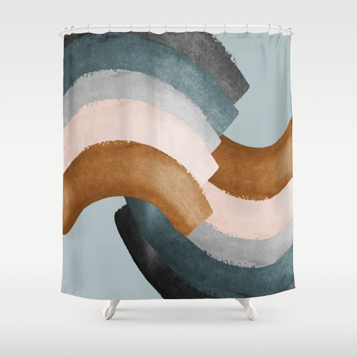 Brushstroke rainbows - teal Shower Curtain Gallery Image 1