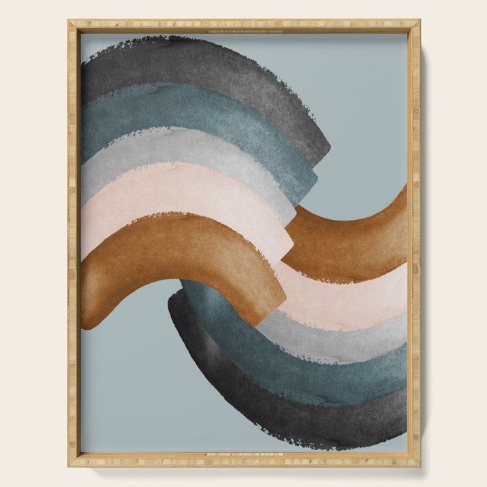 Brushstroke rainbows - teal Serving Tray Gallery Image 1