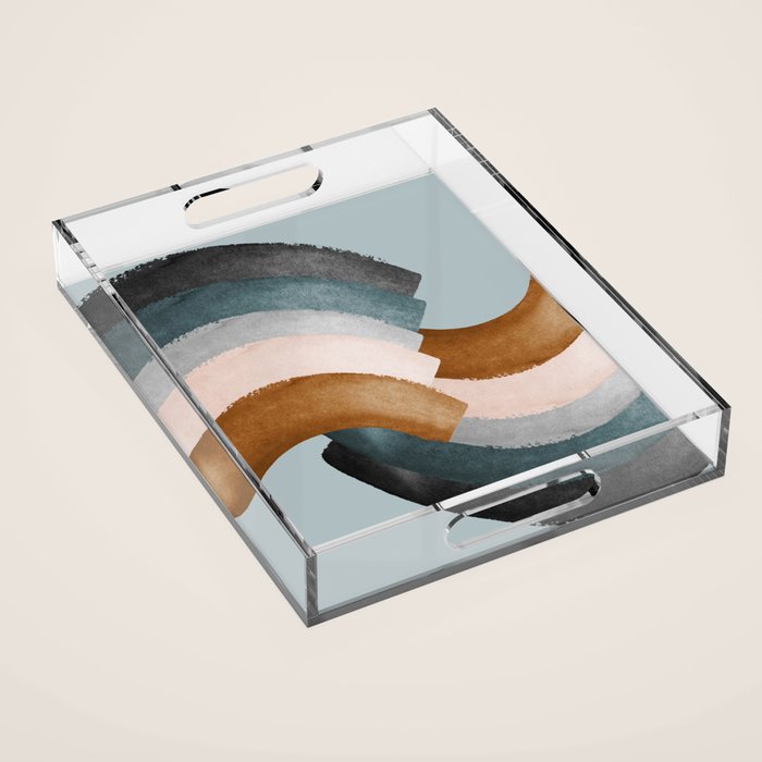 Brushstroke rainbows - teal Acrylic Tray Gallery Image 1