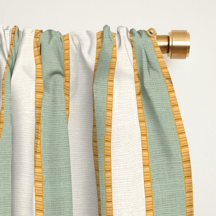Vintage Cabana Stripe Sage Mint Green And Gold Retro Boho Coastal Beach Vibe Window Curtain Gallery Image 2