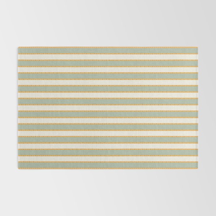 Vintage Cabana Stripe Sage Mint Green And Gold Retro Boho Coastal Beach Vibe Rug Gallery Image 2