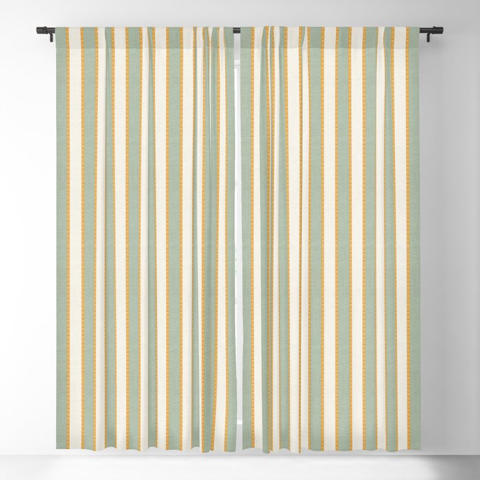 Vintage Cabana Stripe Sage Mint Green And Gold Retro Boho Coastal Beach Vibe Window Curtain Gallery Image 1