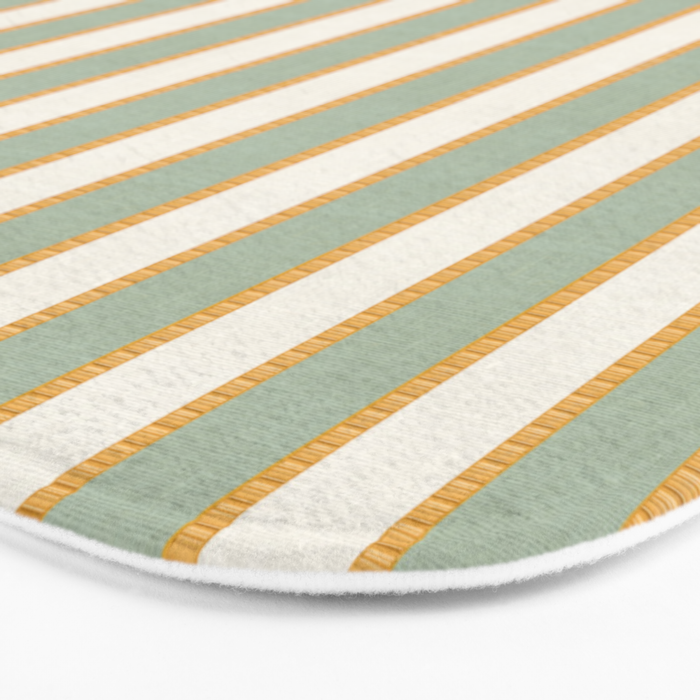 Vintage Cabana Stripe Sage Mint Green And Gold Retro Boho Coastal Beach Vibe Bath Mat Gallery Image 3
