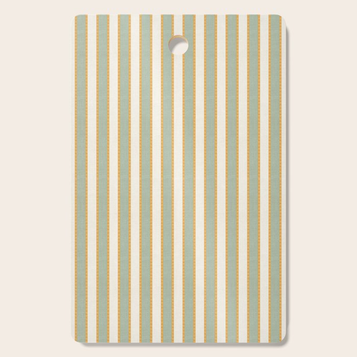 Vintage Cabana Stripe Sage Mint Green And Gold Retro Boho Coastal Beach Vibe Cutting Board Gallery Image 1