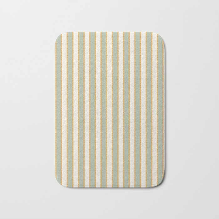 Vintage Cabana Stripe Sage Mint Green And Gold Retro Boho Coastal Beach Vibe Bath Mat Gallery Image 1