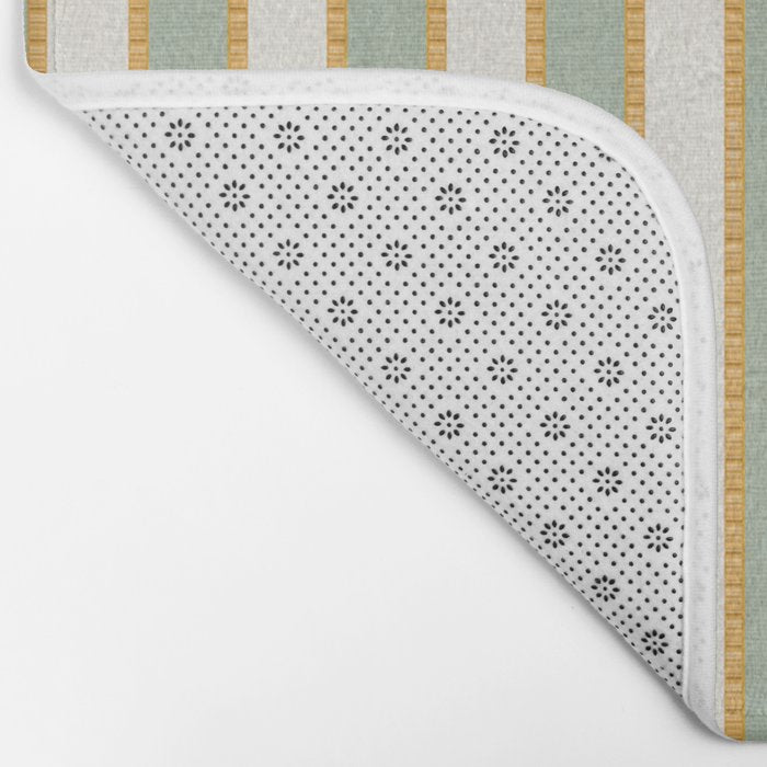 Vintage Cabana Stripe Sage Mint Green And Gold Retro Boho Coastal Beach Vibe Bath Mat Gallery Image 2