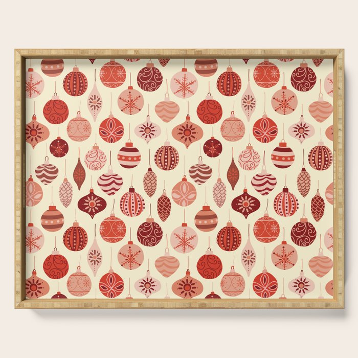Christmas Ornaments Red Pink Beige Pattern Serving Tray Gallery Image 1