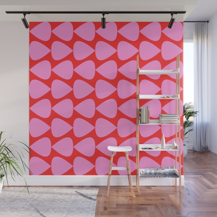 Preppy Pink and Red Plectrum Geo Pattern Wall Mural Gallery Image 1