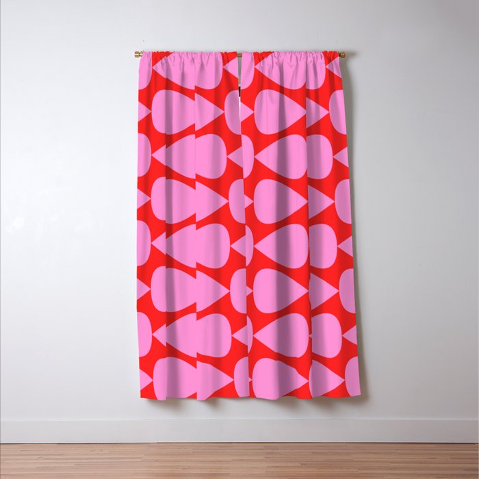 Preppy Pink and Red Plectrum Geo Pattern Window Curtain Gallery Image 3
