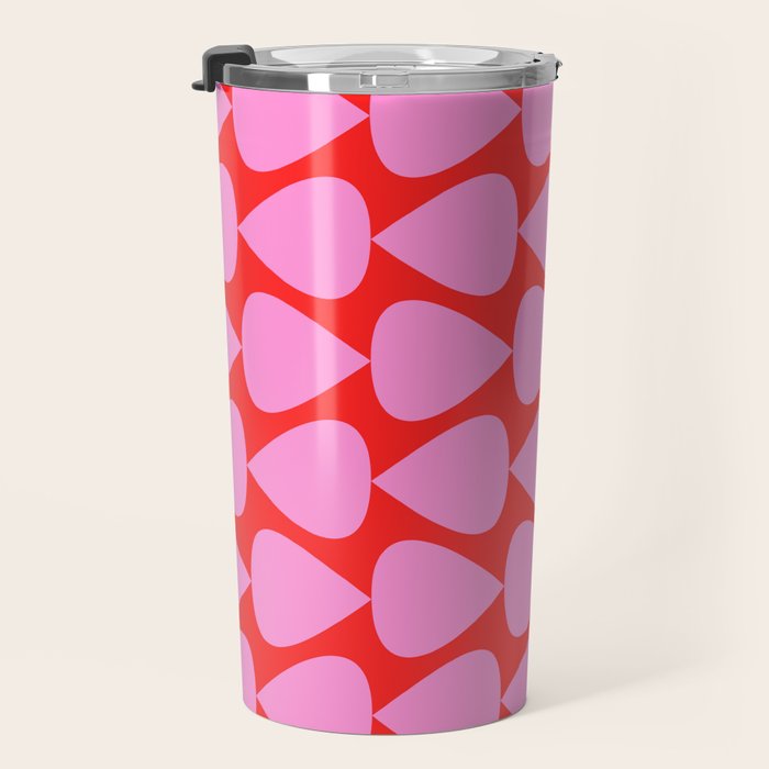 Preppy Pink and Red Plectrum Geo Pattern Travel Mug Gallery Image 3