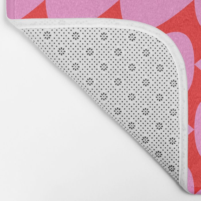 Preppy Pink and Red Plectrum Geo Pattern Bath Mat Gallery Image 2
