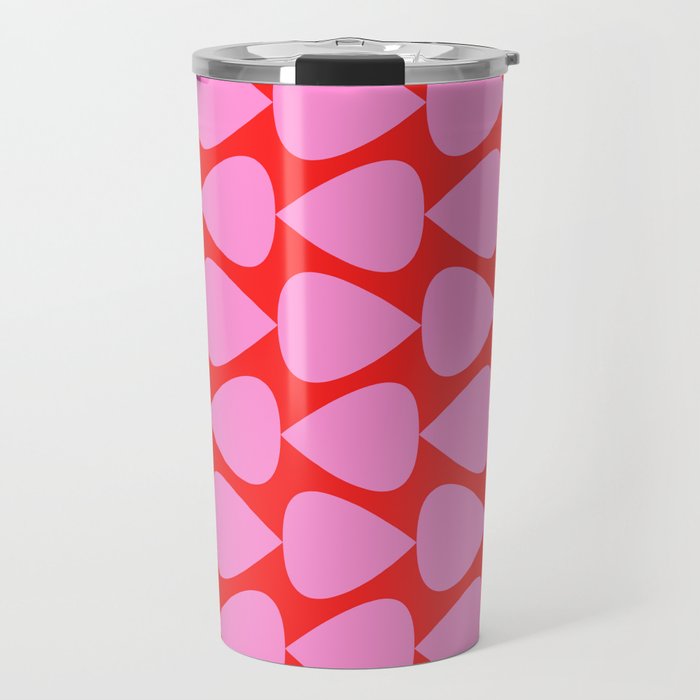 Preppy Pink and Red Plectrum Geo Pattern Travel Mug Gallery Image 1