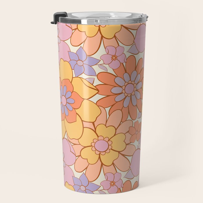 Retro hand drawn flower art pattern Travel Mug Gallery Image 3