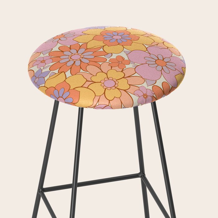 Retro hand drawn flower art pattern Stool Gallery Image 2