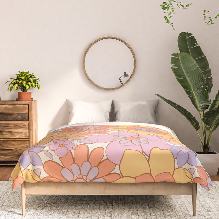 Retro hand drawn flower art pattern Comforter Gallery Image 3