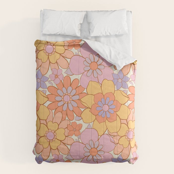 Retro hand drawn flower art pattern Comforter Gallery Image 6