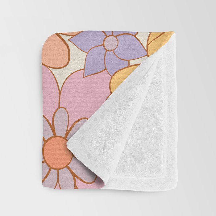 Retro hand drawn flower art pattern Throw Blanket Gallery Image 3