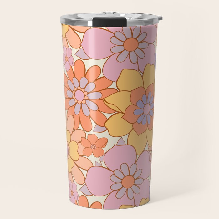 Retro hand drawn flower art pattern Travel Mug Gallery Image 1