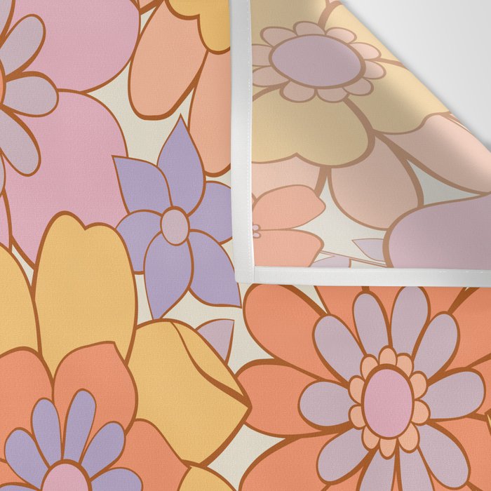 Retro hand drawn flower art pattern Wall Tapestry Gallery Image 3