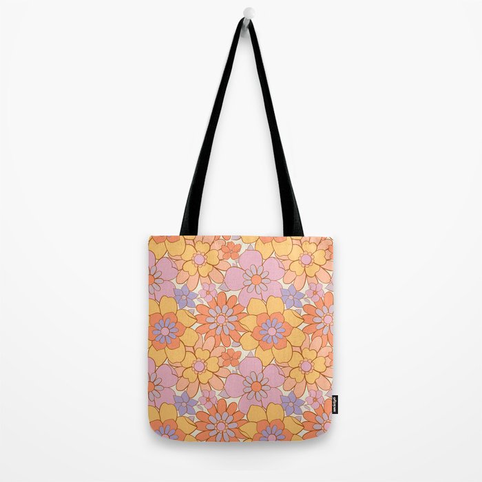 Retro hand drawn flower art pattern Tote Bag Gallery Image 2