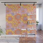 Retro hand drawn flower art pattern Wall Mural Gallery Image 1