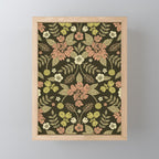 Sage, Dark Green, Peach & Cream Floral Pattern Mini Art Print Gallery Image 1