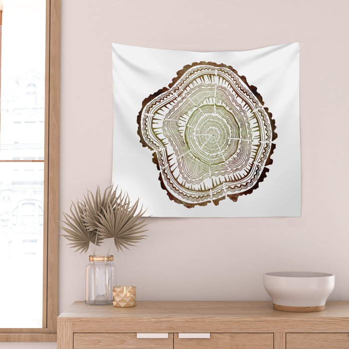 Tree Rings - Watercolor Ombre Wall Tapestry Gallery Image 2