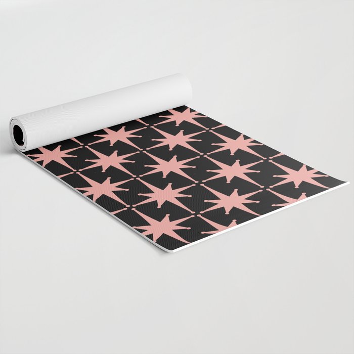 Midcentury Modern Atomic Starburst Pattern in Black and 50s Bathroom Pink Yoga Mat Gallery Image 2