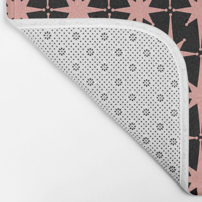 Midcentury Modern Atomic Starburst Pattern in Black and 50s Bathroom Pink Bath Mat Gallery Image 2