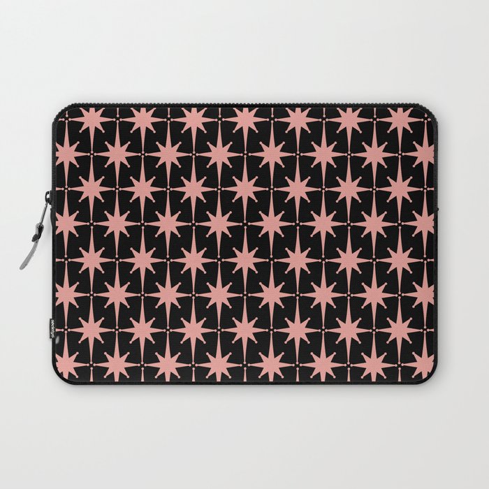 Midcentury Modern Atomic Starburst Pattern in Black and 50s Bathroom Pink Laptop Sleeve Gallery Image 1