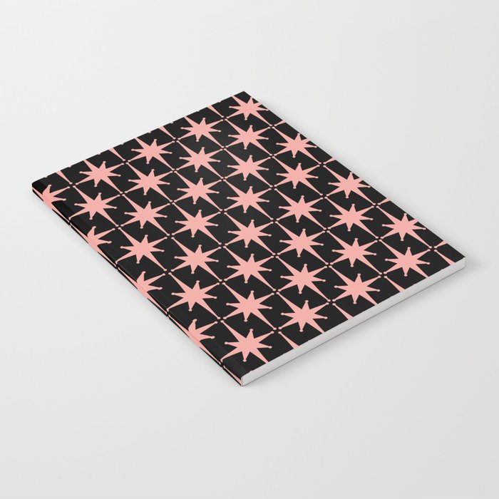 Midcentury Modern Atomic Starburst Pattern in Black and 50s Bathroom Pink Notebook Gallery Image 1