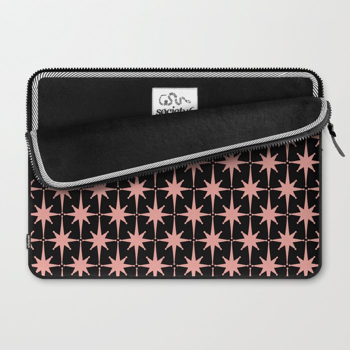 Midcentury Modern Atomic Starburst Pattern in Black and 50s Bathroom Pink Laptop Sleeve Gallery Image 2