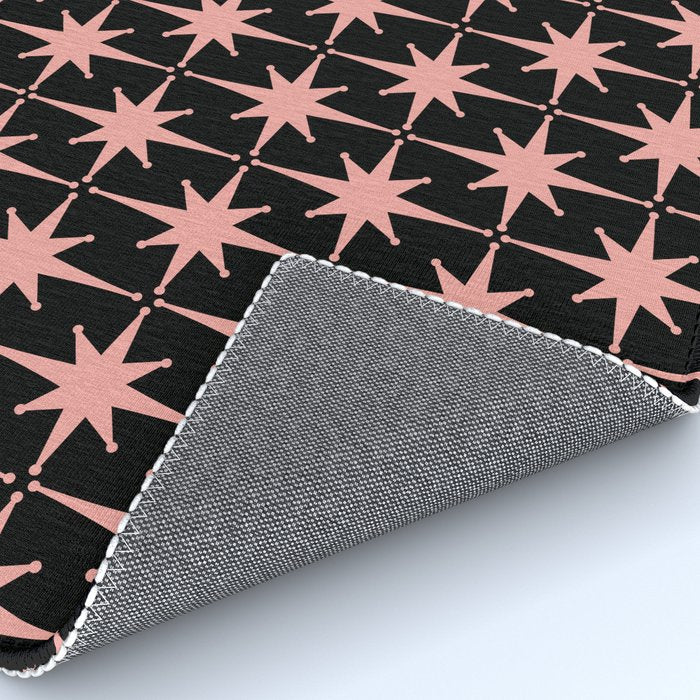 Midcentury Modern Atomic Starburst Pattern in Black and 50s Bathroom Pink Rug Gallery Image 4