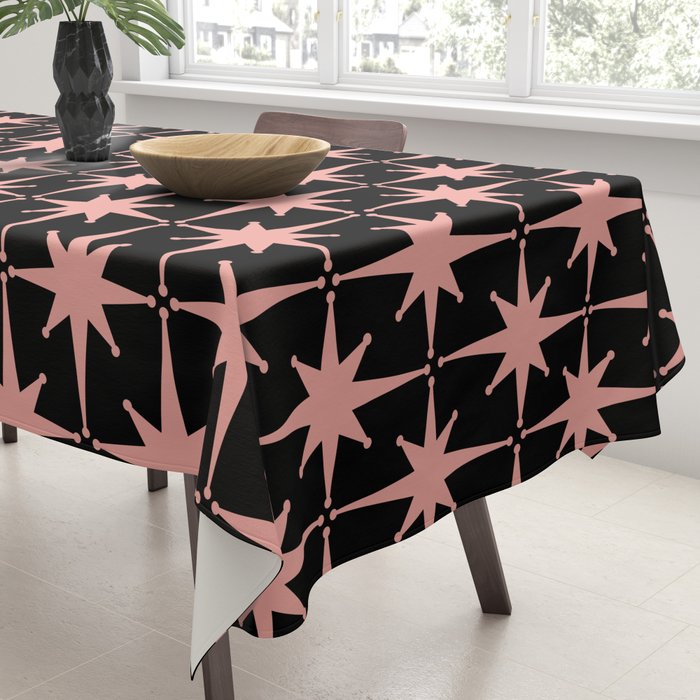 Midcentury Modern Atomic Starburst Pattern in Black and 50s Bathroom Pink Tablecloth Gallery Image 3